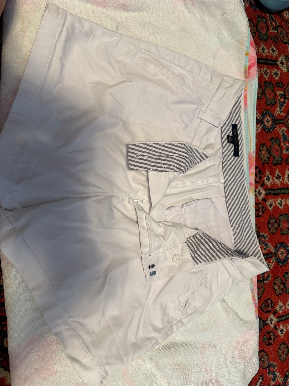Brooks Brothers White Womens Shorts with Gray Stripe Trim